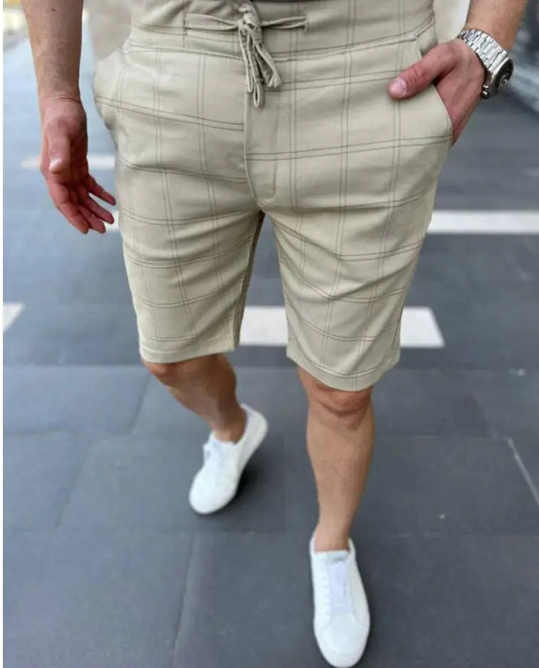 Men's Striped Plaid Casual Lace-Up Shorts