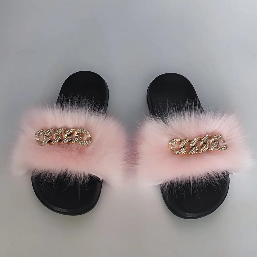 Plush Imitation Fox Fur Flip Flops Fashion Slippers