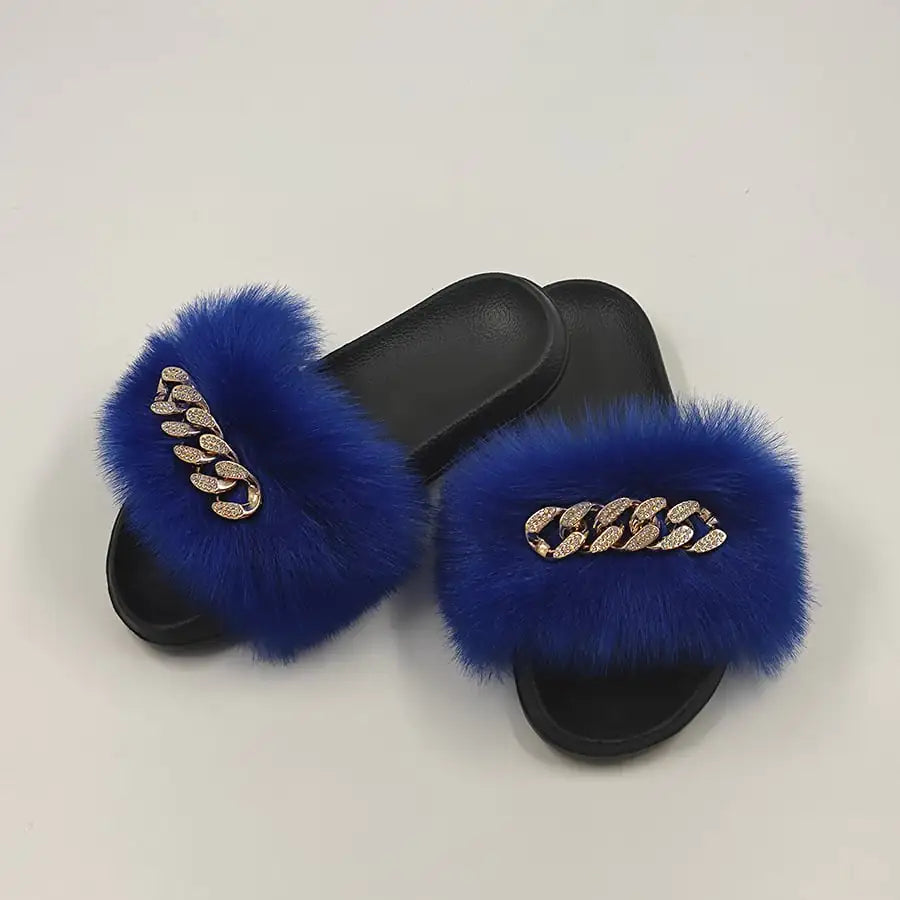 Plush Imitation Fox Fur Flip Flops Fashion Slippers
