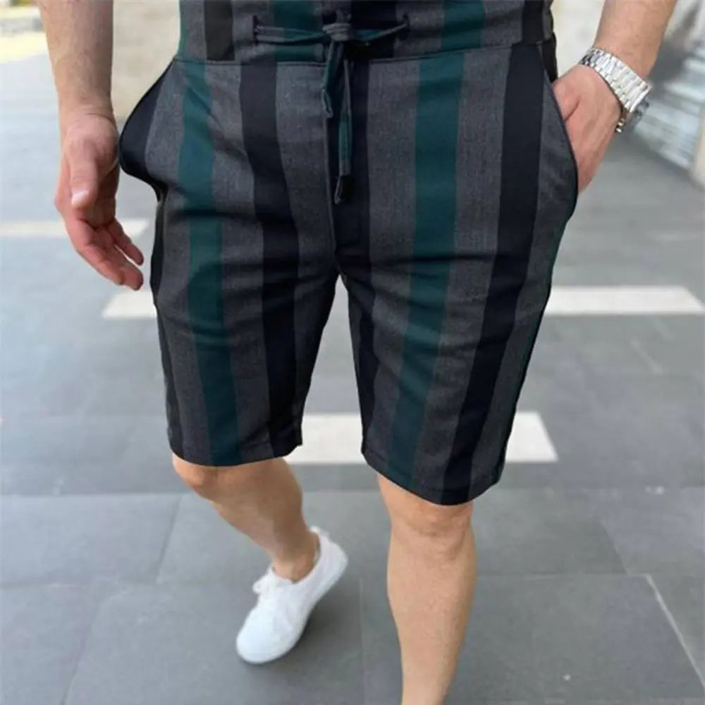 Men's Striped Plaid Casual Lace-Up Shorts